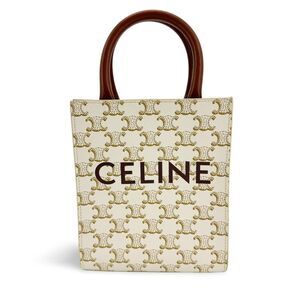 Celine Vertical Cabas Triomphe Coated Canvas White Canvas Tote Bag Bag